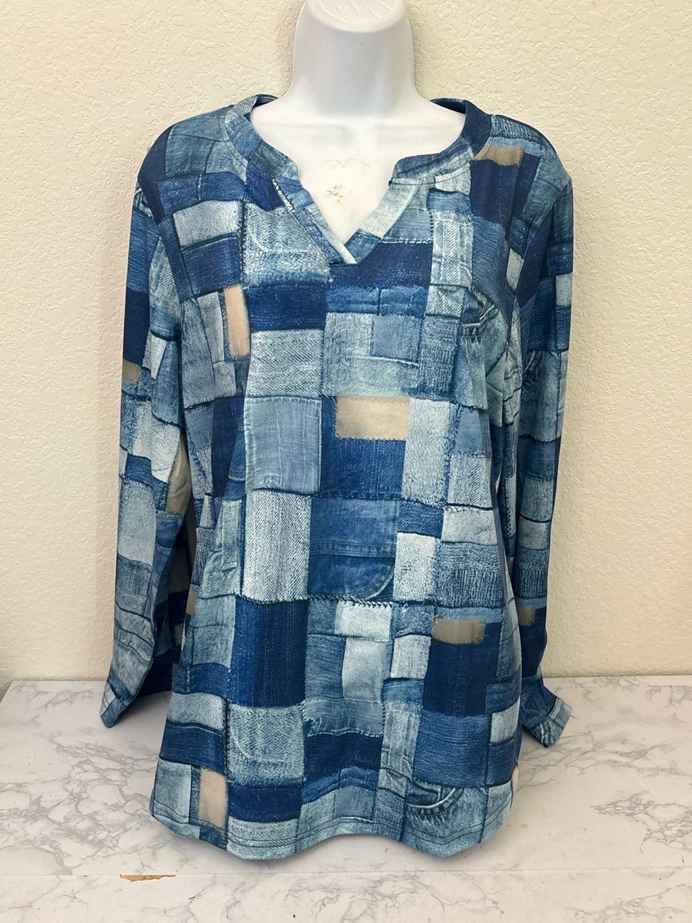NWT Fantaslook Long Sleeve Shirt Women's Size XL Tunic Top Peasant Blue